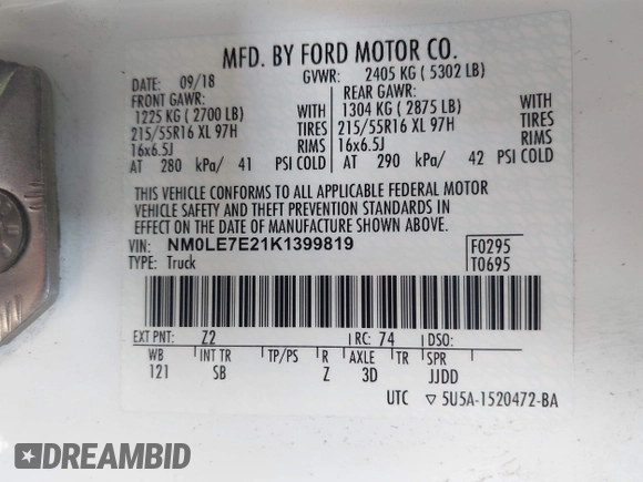 2019 Ford Transit Connect XL z VIN NM0LE7E21K1399819, wystawiony jako IAAI lot #42063988 z przebiegiem 90 357 mil mil oraz . Historia ofert i sprzedaży dostępna na DreamBid. Obrazek 9.