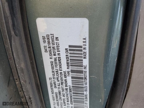 2003 Subaru Legacy Wagon L with VIN 4S3BH635237306317, listed as a Copart auction lot 45036375 with 227,091 mi miles and Salvage Title. Bid and sale history available at carsss.com. Image 12.