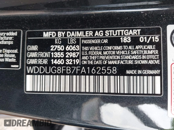 2015 Mercedes-Benz S 550 with VIN WDDUG8FB7FA162558, listed as a IAAI auction lot 42470086 with 104,992 mi miles and . Bid and sale history available at DreamBid. Image 9.