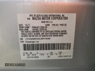 2012 Mazda 6 i Touring with VIN 1YVHZ8DH3C5M11630, listed as a Copart auction lot 59690915 with 160,757 mi miles and Salvage title. Bid and sale history available at DreamBid. Image 12.