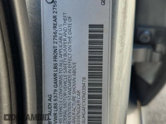 2013 Audi A6 Prestige with VIN WAUHGAFCXDN039478, listed as a Copart auction lot 63867145 with 180,453 mi miles and Salvage title. Bid and sale history available at DreamBid. Image 12.