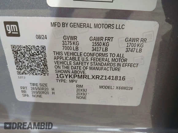 2024 Cadillac LYRIQ z VIN 1GYKPMRLXRZ141816, wystawiony jako IAAI lot #42113732 z przebiegiem 7 704 mil mil oraz . Historia ofert i sprzedaży dostępna na DreamBid. Obrazek 9.