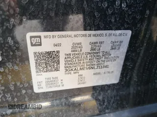 2022 GMC Terrain SLE with VIN 3GKALMEV6NL211841, listed as a IAAI auction lot 42673268 with 50,087 mi miles and . Bid and sale history available at DreamBid. Image 4.