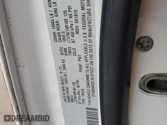 2022 Ram 2500 Tradesman with VIN 3C6UR5CJ1NG129156, listed as a Copart auction lot 45753645 with 41,600 mi miles and Salvage title. Bid and sale history available at DreamBid. Image 12.