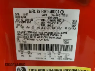 2012 Ford F-150 XL with VIN 1FTFW1ET7CFA14903, listed as a Copart auction lot 51752495 with 186,347 mi miles and Clean Title. Bid and sale history available at carsss.com. Image 12.
