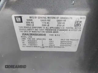 2013 Chevrolet Equinox LT with VIN 2GNALDEK8D6388340, listed as a IAAI auction lot 42111534 with 163,603 mi miles. Bid and sale history available at carsss.com. Image 9.