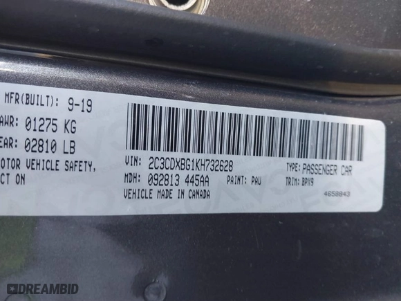 2019 Dodge Charger SXT with VIN 2C3CDXBG1KH732628, listed as a IAAI auction lot 41482422 with NaN miles. Bid and sale history available at carsss.com. Image 9.