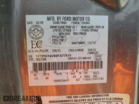 2009 Ford F-150 XL с VIN 1FTPW14V69FA77815, выставлен на аукционе Copart как лот 65020375 с пробегом 273 313 миль миль и Чистый • Clean title. История ставок и продаж доступна на DreamBid. Изображение 12.