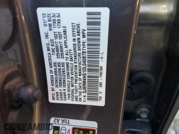 2013 Honda CR-V EX with VIN 5J6RM4H51DL040878, listed as a Copart auction lot 44962645 with 150,129 mi miles and Salvage Title. Bid and sale history available at carsss.com. Image 13.