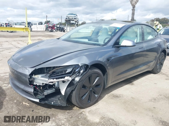 2024 Tesla Model 3 with VIN 5YJ3E1EAXRF859360, listed as a IAAI auction lot 41725898 with 3,693 mi miles. Bid and sale history available at carsss.com. Image 2.