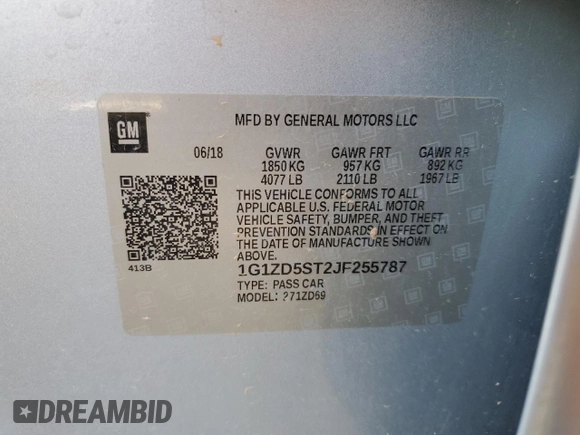 2018 Chevrolet Malibu LT with VIN 1G1ZD5ST2JF255787, listed as a Copart auction lot 46324875 with Not Provided miles and Salvage Title. Bid and sale history available at carsss.com. Image 13.