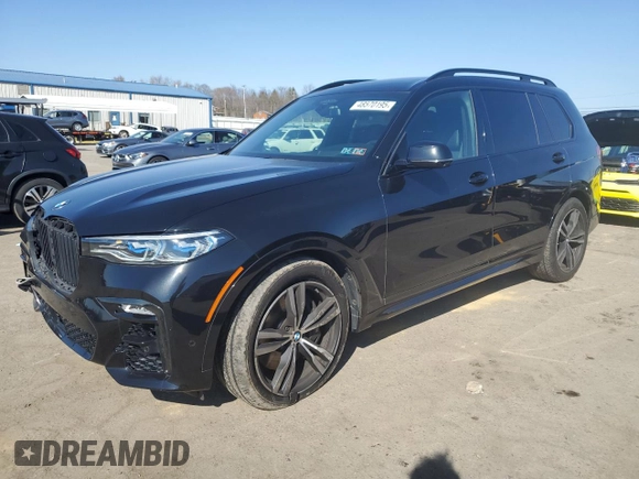 2021 BMW X7 M50i with VIN 5UXCX6C02M9E73795, listed as a Copart auction lot 48570195 with 46,624 mi miles and Salvage Title. Bid and sale history available at carsss.com. Image 1.