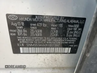 2019 Hyundai Santa Fe Limited with VIN 5NMS53AD2KH027877, listed as a Copart auction lot 51873095 with 105,587 mi miles and Clean Title. Bid and sale history available at carsss.com. Image 13.