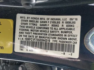 2016 Honda Civic EX-L with VIN 19XFC1F72GE044319, listed as a IAAI auction lot 41823220 with 129,868 mi miles and . Bid and sale history available at DreamBid. Image 9.