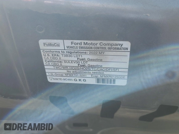 2022 Ford Escape SE с VIN 1FMCU0G63NUA45439, выставлен на аукционе IAAI как лот 42556163 с пробегом 76 088 миль миль и . История ставок и продаж доступна на DreamBid. Изображение 5.