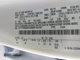 2024 Ford F-250 XL with VIN 1FT7W2BT2REF16747, listed as a IAAI auction lot 41321209 with 10,840 mi miles and . Bid and sale history available at DreamBid. Image 9.