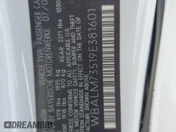 2009 BMW Z4 sDrive35i with VIN WBALM73519E381601, listed as a Copart auction lot 60823745 with 75,635 mi miles and Salvage title. Bid and sale history available at DreamBid. Image 13.
