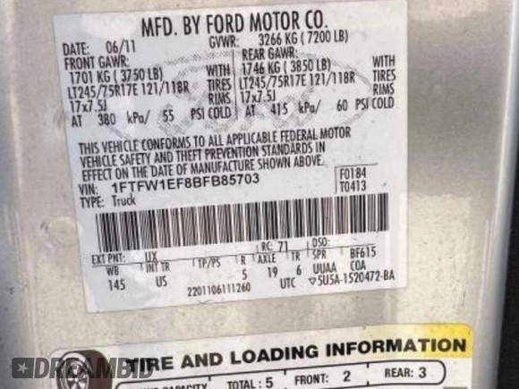 2011 Ford F-150 XL with VIN 1FTFW1EF8BFB85703, listed as a Copart auction lot 55388855 with 89,088 mi miles and Clean Title. Bid and sale history available at carsss.com. Image 10.