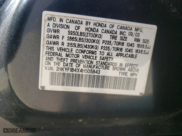 2004 Honda Pilot EX with VIN 2HKYF184X4H505843, listed as a Copart auction lot 50374245 with 237,863 mi miles and Salvage Title. Bid and sale history available at carsss.com. Image 13.