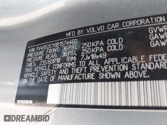 2011 Volvo XC90 I6 с VIN YV4952CY8B1574460, выставлен на аукционе IAAI как лот 42304333 с пробегом 194 600 миль миль и . История ставок и продаж доступна на DreamBid. Изображение 9.