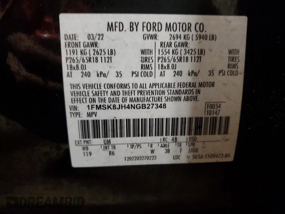 2022 Ford Explorer Timberline with VIN 1FMSK8JH4NGB27348, listed as a Copart auction lot 86891924 with 102,821 mi miles and Non Repairable. Bid and sale history available at carsss.com. Image 15.
