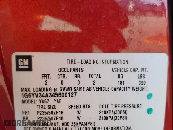 2004 Cadillac XLR z VIN 1G6YV34A345600127, wystawiony jako Copart lot #68859774 z przebiegiem 40 727 mil mil oraz Szkody całkowita. Historia ofert i sprzedaży dostępna na DreamBid. Obrazek 13.