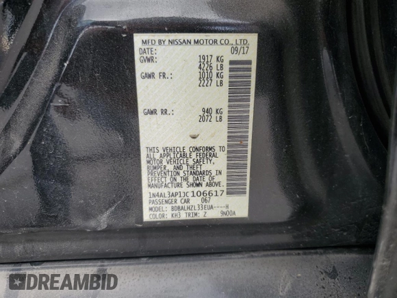 2018 Nissan Altima 2.5 SR with VIN 1N4AL3AP1JC106617, listed as a Copart auction lot 48866665 with 133,264 mi miles and Salvage Title. Bid and sale history available at carsss.com. Image 14.