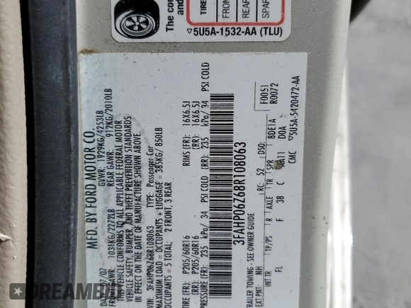 2008 Ford Fusion S with VIN 3FAHP06Z68R108063, listed as a Copart auction lot 49076455 with 169,124 mi miles and Salvage Title. Bid and sale history available at carsss.com. Image 13.