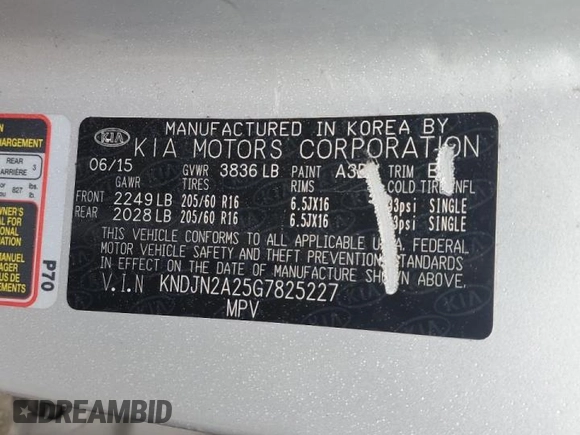 2016 Kia Soul with VIN KNDJN2A25G7825227, listed as a Copart auction lot 44054395 with 96,590 mi miles and Salvage Title. Bid and sale history available at carsss.com. Image 14.