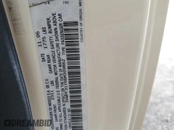 2006 Volkswagen Beetle z VIN 3VWPF31Y06M309862, wystawiony jako Copart lot #76907554 z przebiegiem Nie podano mil oraz Szkoda całkowita • Salvage title. Historia ofert i sprzedaży dostępna na DreamBid. Obrazek 13.