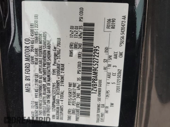 2012 Ford Mustang V6 Premium with VIN 1ZVBP8AM9C5272295, listed as a Copart auction lot 52722335 with 152,716 mi miles and Salvage Title. Bid and sale history available at carsss.com. Image 12.