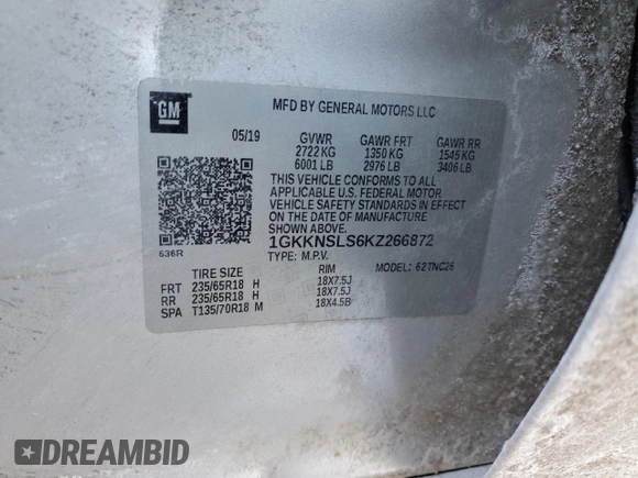 2019 GMC Acadia SLE with VIN 1GKKNSLS6KZ266872, listed as a Copart auction lot 42950485 with Not Provided miles and Salvage Title. Bid and sale history available at DreamBid. Image 16.