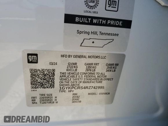 2024 Cadillac XT6 FWD Premium Luxury with VIN 1GYKPCRS4RZ742995, listed as a Copart auction lot 82802774 with 5,898 mi miles and Salvage Title. Bid and sale history available at carsss.com. Image 13.