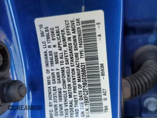 2016 Honda Civic LX with VIN 19XFC2F58GE068631, listed as a Copart auction lot 42417665 with 109,305 mi miles and Salvage Title. Bid and sale history available at carsss.com. Image 12.