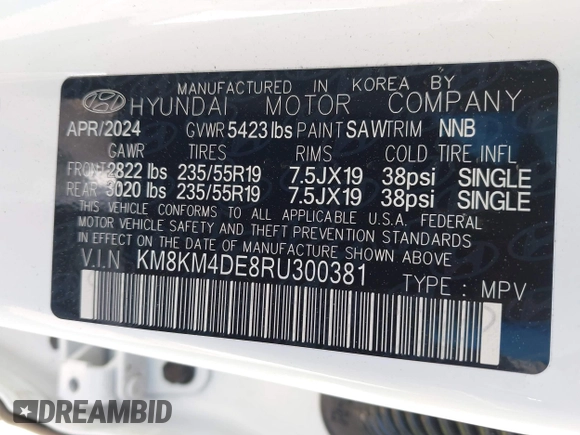 2024 Hyundai Ioniq 5 SE z VIN KM8KM4DE8RU300381, wystawiony jako IAAI lot #41907767 z przebiegiem 17 452 mil mil oraz . Historia ofert i sprzedaży dostępna na DreamBid. Obrazek 9.