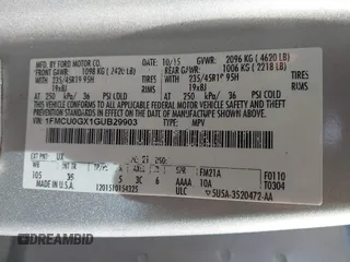 2016 Ford Escape SE with VIN 1FMCU0GX1GUB29903, listed as a IAAI auction lot 42066559 with 156,689 mi miles and . Bid and sale history available at carsss.com. Image 9.