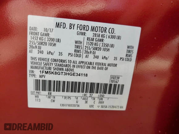 2017 Ford Explorer Sport with VIN 1FM5K8GT3HGE34118, listed as a Copart auction lot 49707465 with 82,042 mi miles and Salvage title. Bid and sale history available at DreamBid. Image 13.