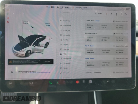 2018 Tesla Model 3 Long Range Battery with VIN 5YJ3E1EA0JF164891, listed as a Copart auction lot 49471525 with 78,444 mi miles and Salvage Title. Bid and sale history available at DreamBid. Image 9.