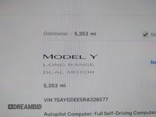 2024 Tesla Model Y Long Range z VIN 7SAYGDEE5RA326577, wystawiony jako IAAI lot #41531364 z przebiegiem 5353 mil mil oraz . Historia ofert i sprzedaży dostępna na DreamBid. Obrazek 15.