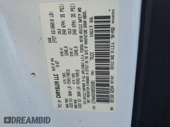 2008 Dodge Dakota SLT with VIN 1D7HW42KX8S520381, listed as a Copart auction lot 76985824 with Not Provided miles and Salvage Title. Bid and sale history available at carsss.com. Image 12.