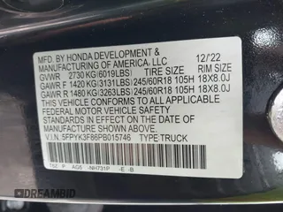 2023 Honda Ridgeline Black Edition with VIN 5FPYK3F86PB015746, listed as a IAAI auction lot 42311862 with 40,181 mi miles and . Bid and sale history available at DreamBid. Image 9.