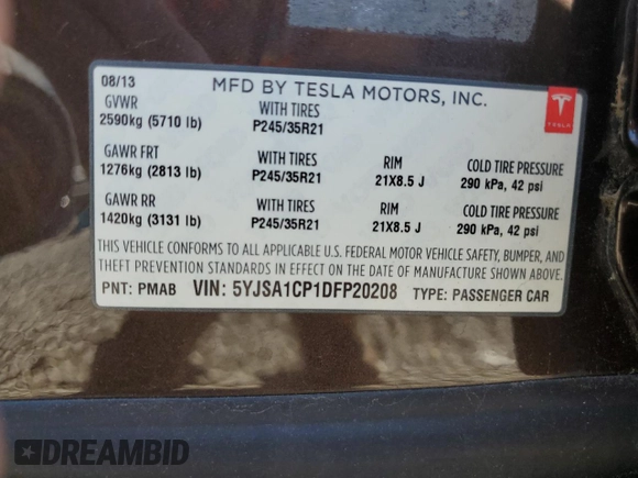 2013 Tesla Model S Performance z VIN 5YJSA1CP1DFP20208, wystawiony jako Copart lot #56066035 z przebiegiem 71 513 mil mil oraz Szkoda całkowita • Salvage title. Historia ofert i sprzedaży dostępna na DreamBid. Obrazek 12.