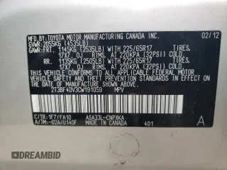 2012 Toyota RAV4 with VIN 2T3BF4DV3CW191059, listed as a Copart auction lot 61470885 with Not provided miles and Clean title. Bid and sale history available at DreamBid. Image 14.