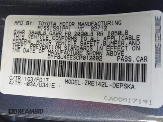 2012 Toyota Corolla L with VIN 5YFBU4EE3CP012002, listed as a IAAI auction lot 41986154 with 48,230 mi miles. Bid and sale history available at carsss.com. Image 9.