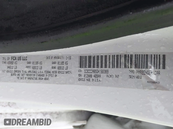 2016 Chrysler 200 Limited with VIN 1C3CCCAB5GN166389, listed as a IAAI auction lot 42117183 with 93,303 mi miles and . Bid and sale history available at DreamBid. Image 9.