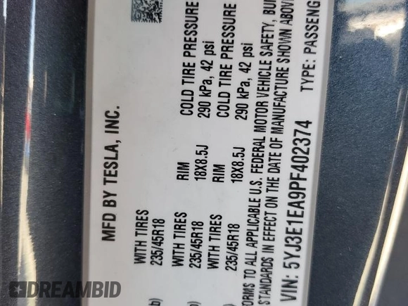 2023 Tesla Model 3 с VIN 5YJ3E1EA9PF402374, выставлен на аукционе Copart как лот 51184075 с пробегом 31 375 миль миль и Списание • Salvage title. История ставок и продаж доступна на DreamBid. Изображение 15.