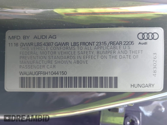 2017 Audi A3 Premium z VIN WAUAUGFF6H1044150, wystawiony jako IAAI lot #42002615 z przebiegiem 60 371 mil mil oraz . Historia ofert i sprzedaży dostępna na DreamBid. Obrazek 9.