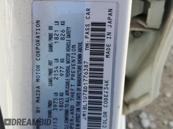 2013 Mazda Mazda3 i Sport with VIN JM1BL1U78D1776387, listed as a Copart auction lot 49613315 with 96,480 mi miles and Salvage Title. Bid and sale history available at carsss.com. Image 14.