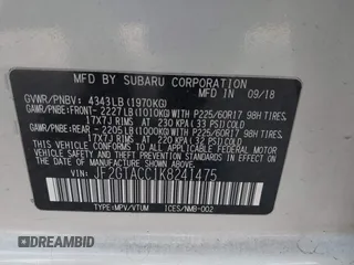 2019 Subaru Crosstrek Premium с VIN JF2GTACC1K8241475, выставлен на аукционе IAAI как лот 41754937 с пробегом 80 477 миль миль и . История ставок и продаж доступна на DreamBid. Изображение 9.