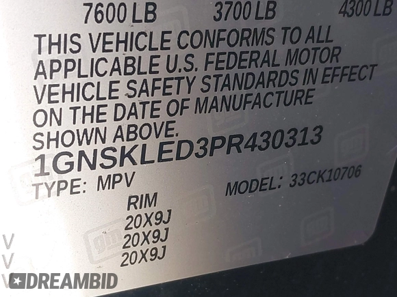2023 Chevrolet Tahoe Commercial with VIN 1GNSKLED3PR430313, listed as a IAAI auction lot 42061257 with 22,824 mi miles and . Bid and sale history available at DreamBid. Image 9.